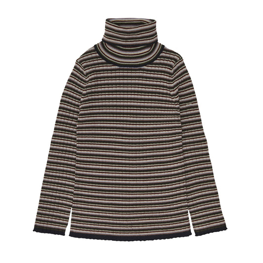 Rollneck Multi-color Stripe Wool Blouse