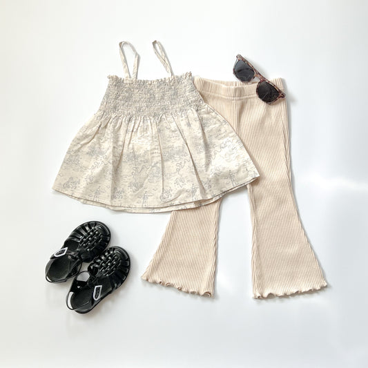 Ribbed flare Frill Trousers White