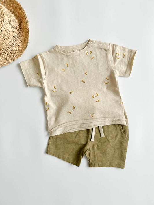 Raw Edge Cotton Short Sleeves Tee Bananas Printed Natural