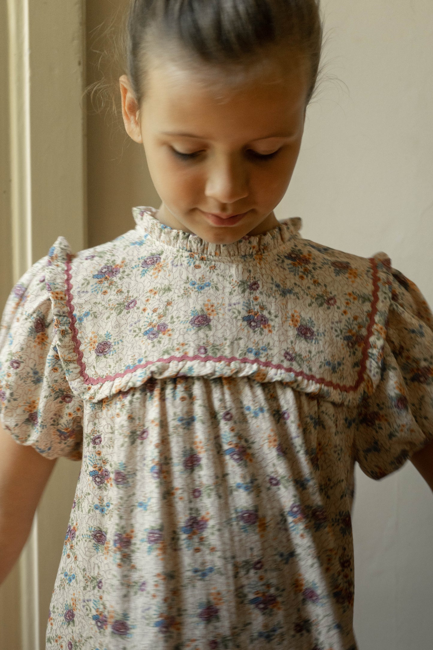 Laura Short Sleeves Organic Cotton Dress Edelweiss Printed