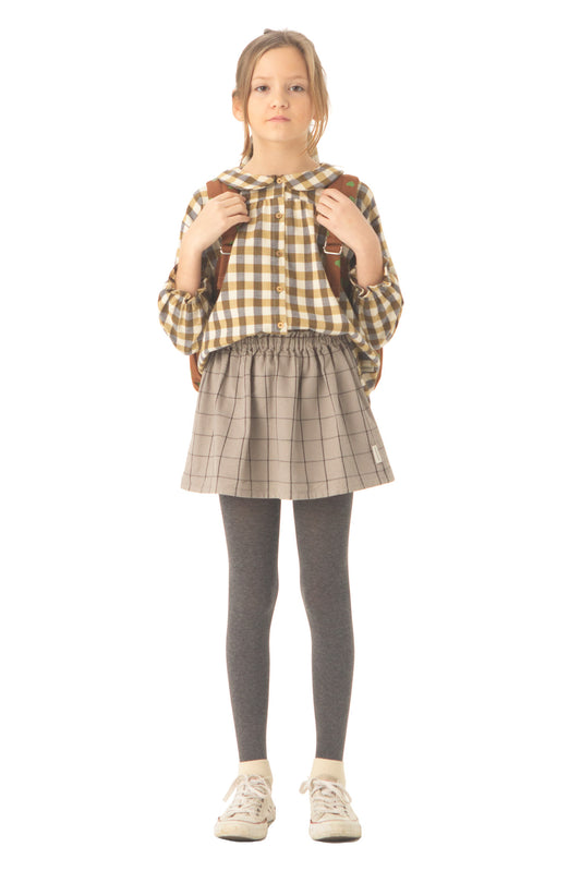 Peter Pan Collar Blouse Brown Checkered